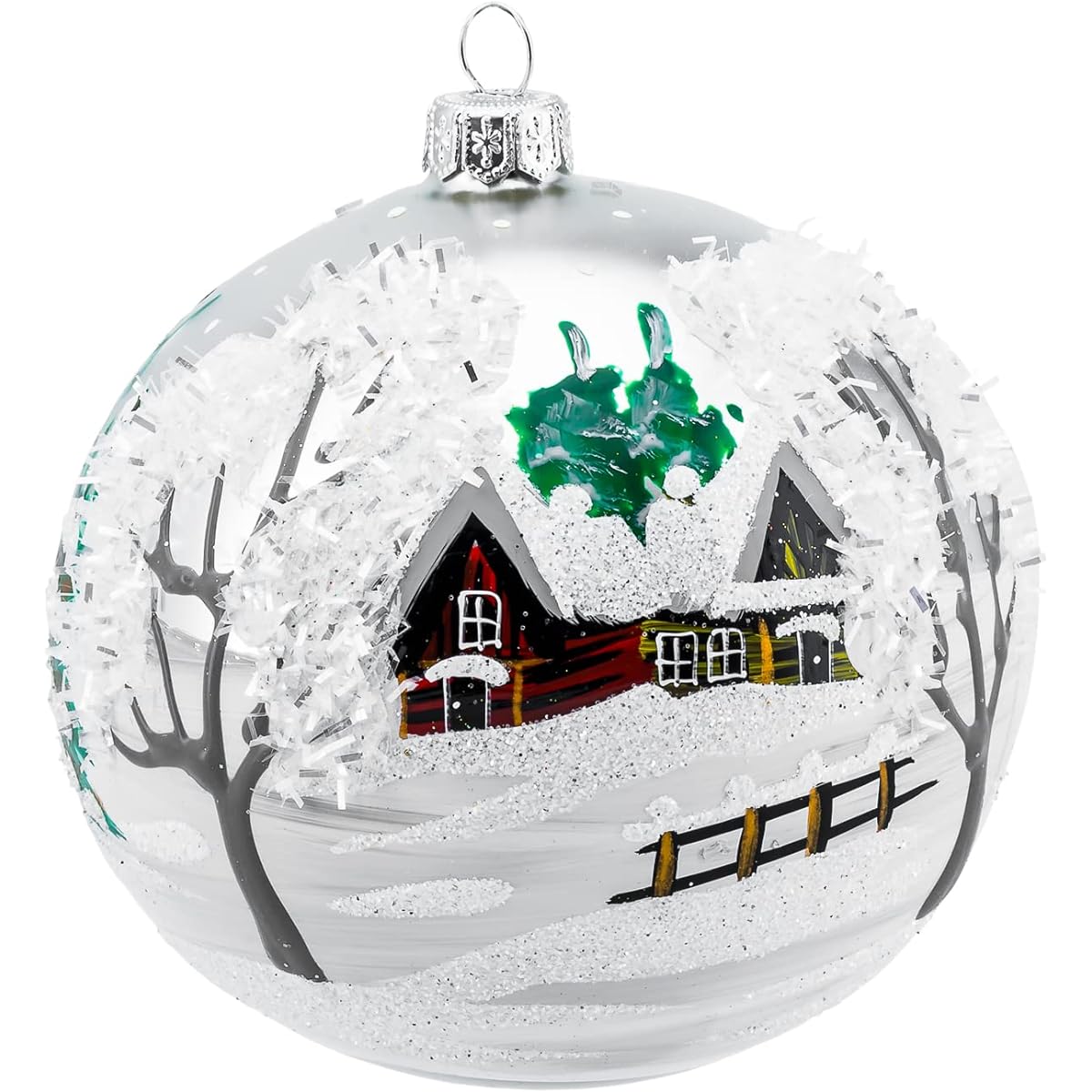 Polish Gallery Christmas Ornament Winter Blast Blown Glass Ball 5" (Silver Matte, 120mm)