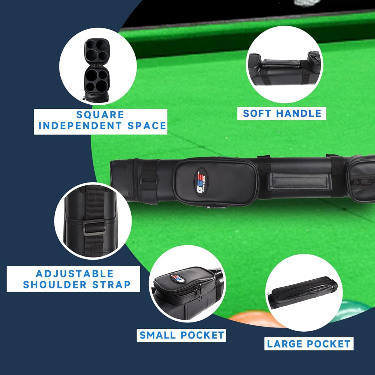 GSE Games & Sports 2 Butt & 2 Shaft Square Billiard Cue Carrying Case Portable Pool Cue Case (2 Colors) by GSE
