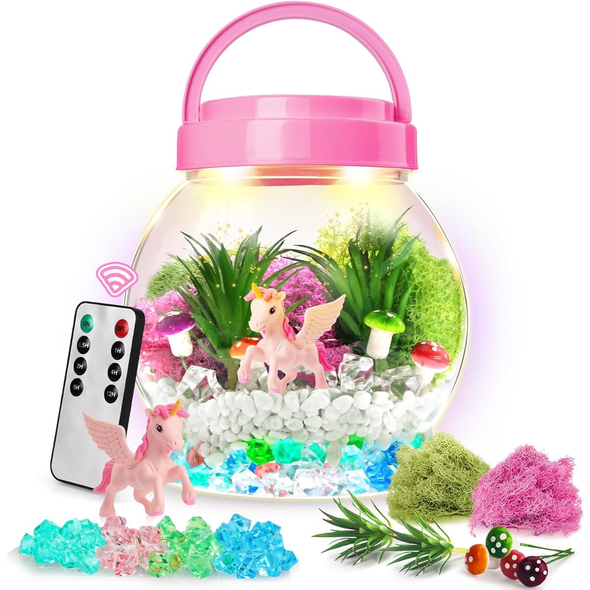 Unicorn Gifts for Girls Rainbow Light Up Unicorn Terrarium DIY Kit Kids Arts & Crafts Full Set for 4 5 6 7 8-12 Years Old Girls Birthday