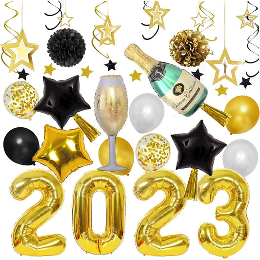 2023 Graduation Decorations Silver and Blue - 40" Silver 2023 Balloons Blue Silver Paper Pom Poms Blue Confetti Star Balloons 2023 New Year's Eve Party Supplies