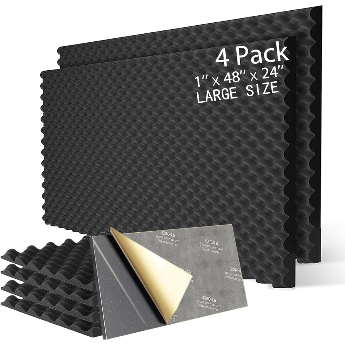 FOUCARSI Acoustic Foam Egg Crate Panel Studio Foam Wall Panel 48" X 24" X 1" (Pack of 4, Black)