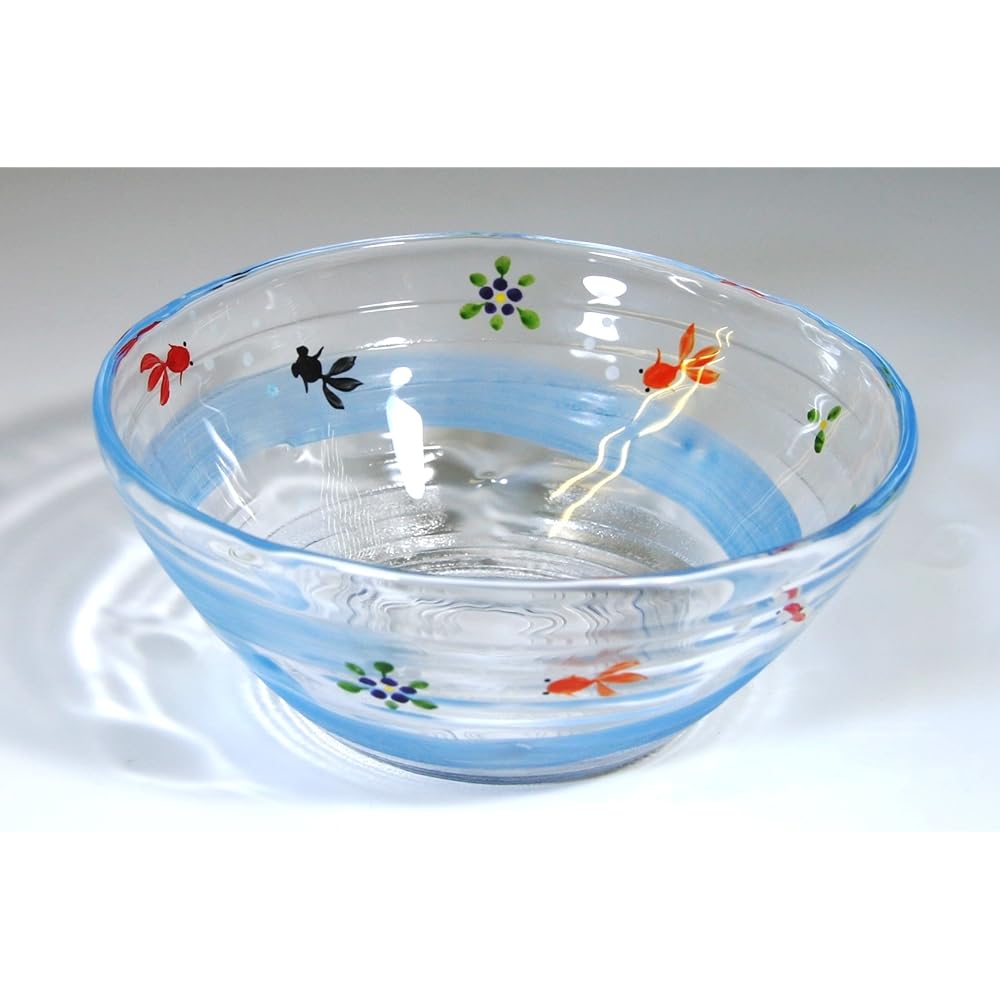 Kyoto colored glass Wakaba 6-inch bowl (in presentation box) Goldfish