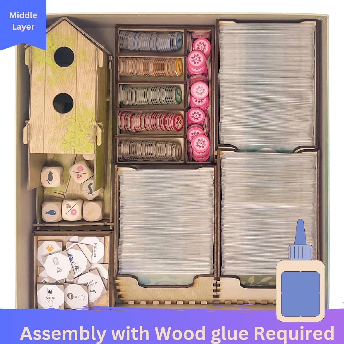 Roore Pre-assembled Board Game Organizer Inserts for Wingspan and Expansions (Wingspan Oceania Expansion and Wingspan Europe Expansion) Wingspan Organizer for All Wingspan Accessories, Black