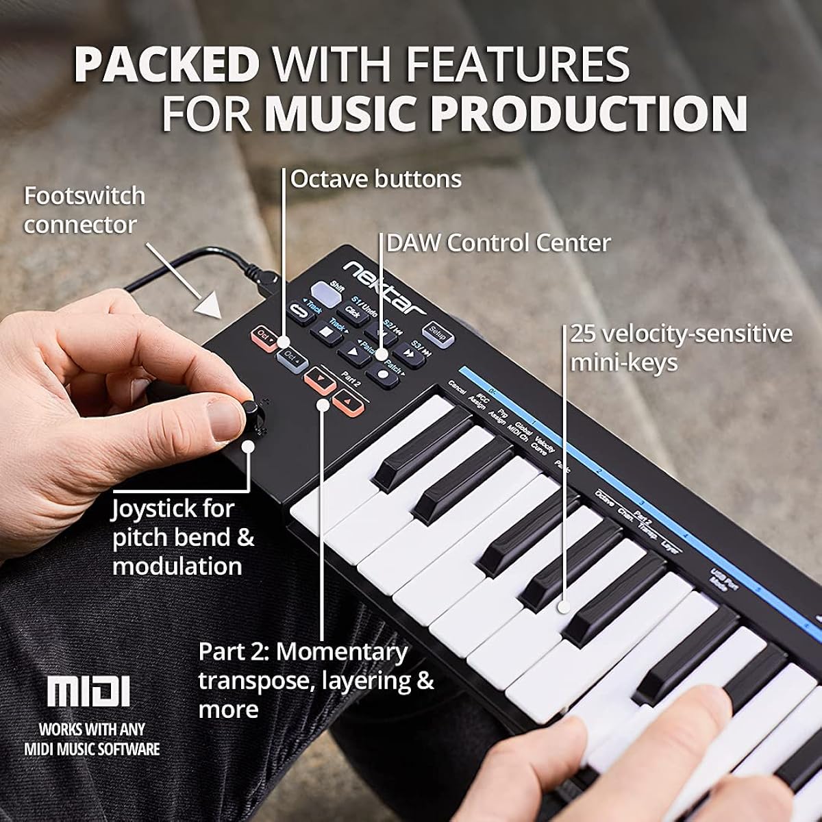 Nektar Impact GX Mini - USB MIDI Controller Keyboard with Nektar DAW Integration, Black