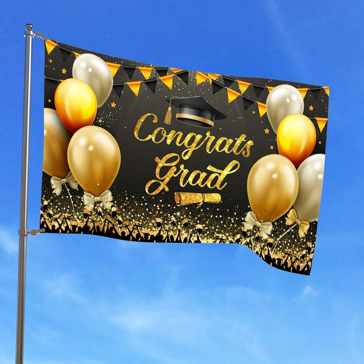 HHERCICIM Congratulations Graduation Flag 3x5ft Black and Gold Graduation Banner Graduation Party Decoration House Flag Congratulations Banner Backdrop for Holiday Party Polyester Outdoor