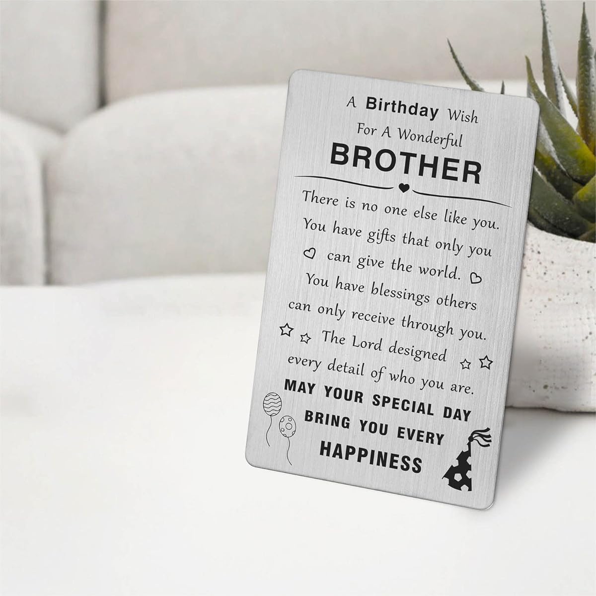 Brother Birthday Card Birthday Gift for Brother Special Birthday Greeting Card Metal Engraved