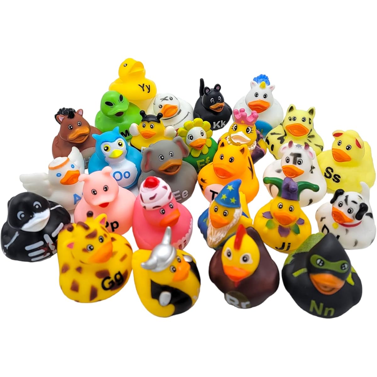 26 Letter Colorful Figure Alphabet Rubber Ducky (26 Pieces) Duck Size: 2" - 2.5"