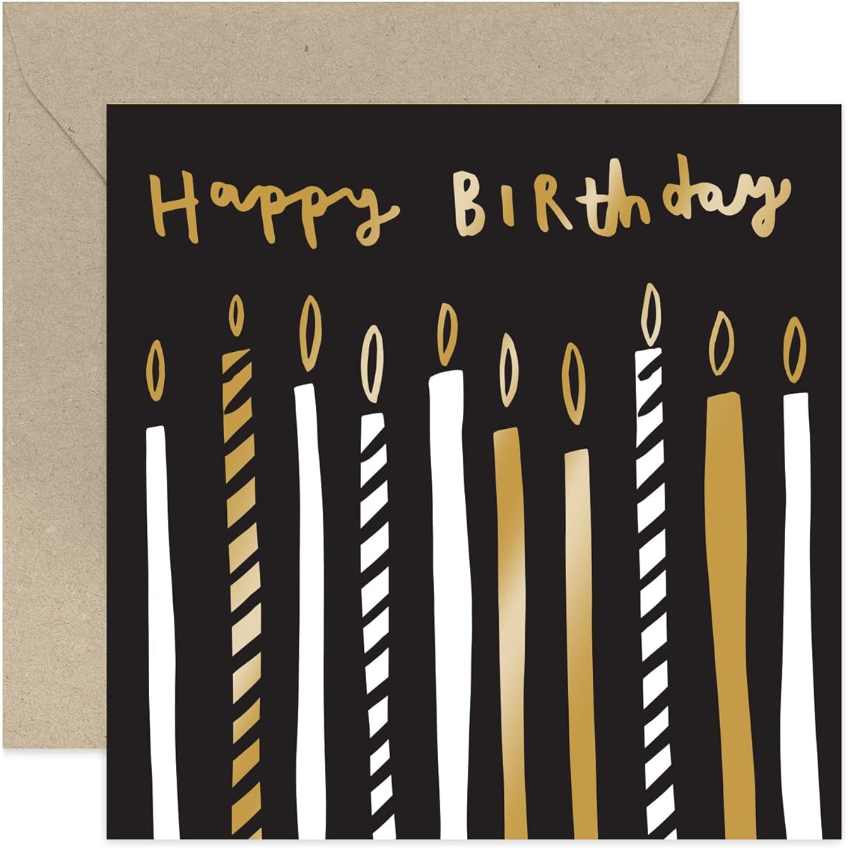 Old English Co. Abstract Cake Candle Birthday Card - Gold Foil Special Birthday Card for Men or Women | Brother, Son, Nephew, Sister, Daughter, Niece | Blank Inside & Envelope Included