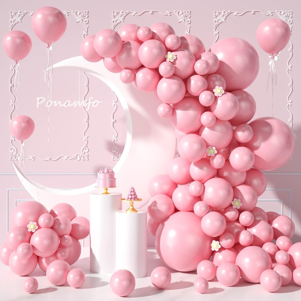 Ponamfo Balloons 100pcs (5inch+10inch+12inch+18inch, Light Pink)