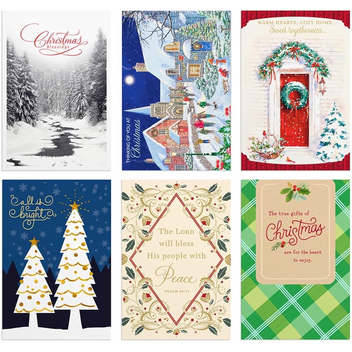 Warm Hearts Traditional Scenery Bulk Christmas Box Cards - 8 Assorted 6 Designs - 48 Inspirational Christmas Cards with Bible and Envelopes