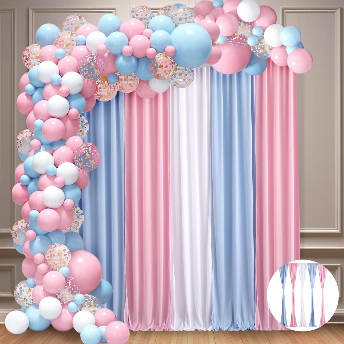 Blue Pink Backdrop Curtains Gender Reveal Curtains Backdrop Drapes Fabric for Birthday Party Baby Shower Girls Bedroom Decor 5 Panels 1.6ft x 7ft