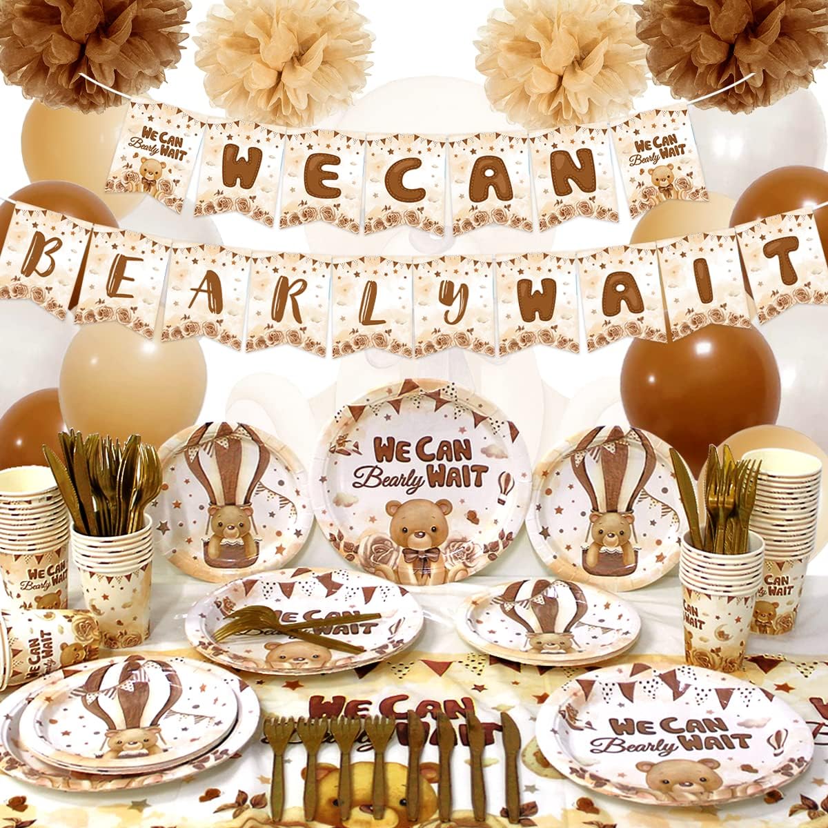 Bear Baby Shower Decorations Set | We Can Bearly Wait Banner | Gender Reveal Party Decorations | Boy Girl Gender Neutral Bear Baby Shower Bear Theme Birthday Party