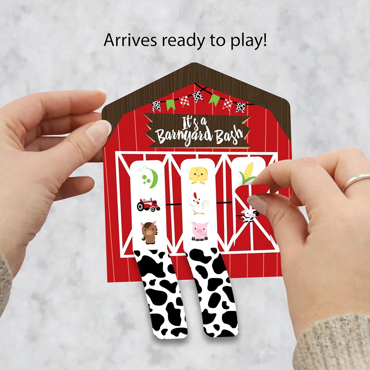 Big Dot of Happiness Farm Animals - Barnyard Baby Shower or Birthday Party Game Pickle Cards - Pull Tabs 3" - Set of 12
