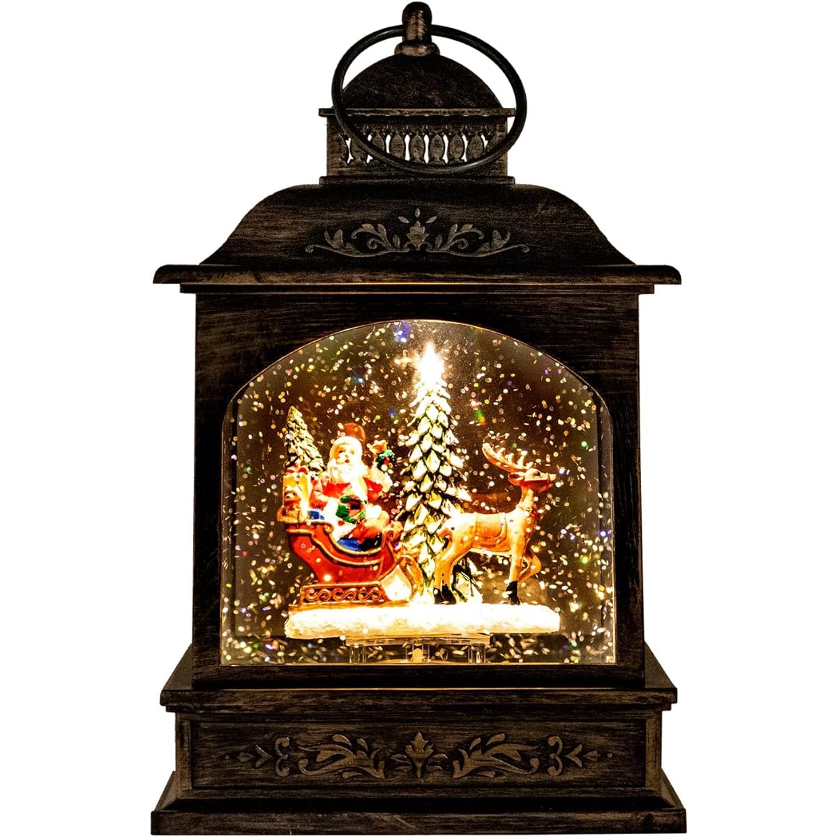 San Francisco Music Box Company Sleigh Santa and Reindeer Musical Water Globe Lantern