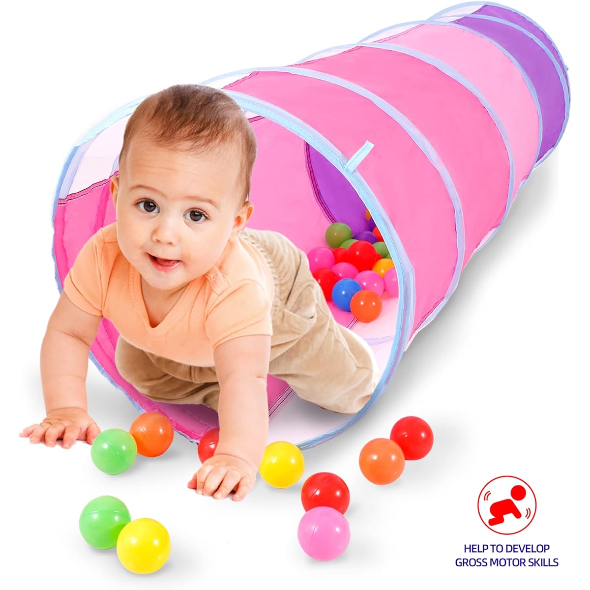 Kids Play Tunnel 1-3 Toddler Tunnel Pop Up Crawl Tunnel Toys for Toddlers Babies Kids Mesh See-Through Foldable Tent Gift for Girls Boys