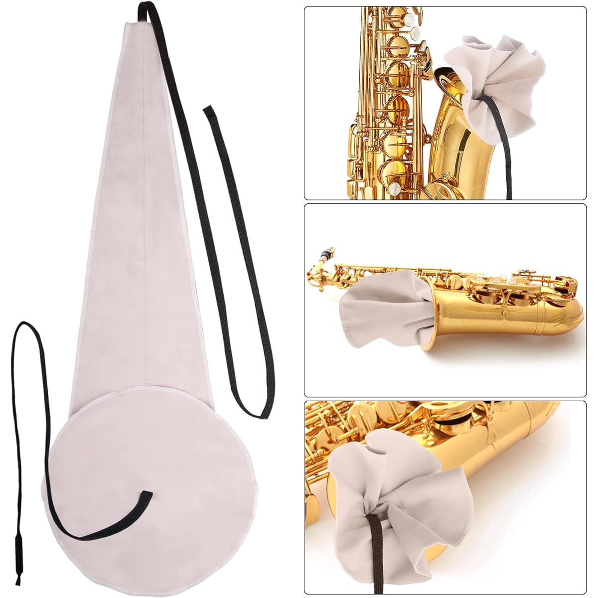 Saxophone Cleaning Kit with Case for Saxophone and Clarinet Flute Trumpet Instruments, 8 Pieces Saxophone Mouthpiece Cushion, Mouthpiece Brush, Microfiber Cleaning Cloth (Beige)