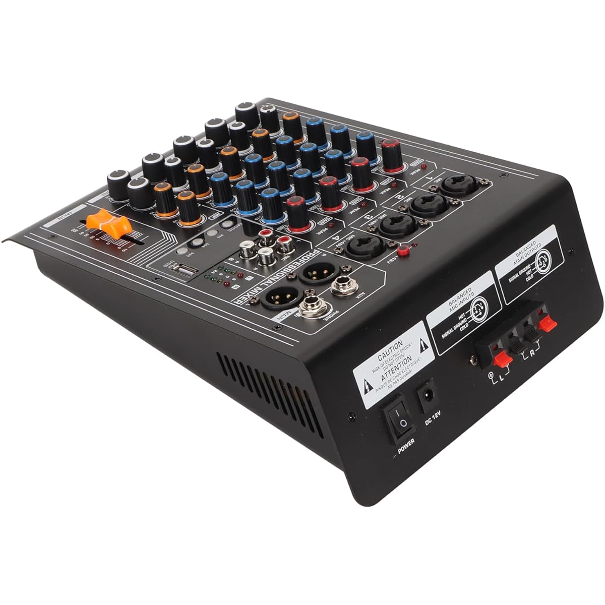 Professional Sound Mixer, High Precision Level Meter 4 Channel Sound Mixing Console Peak LED Indicator (US Plug 100-240V)
