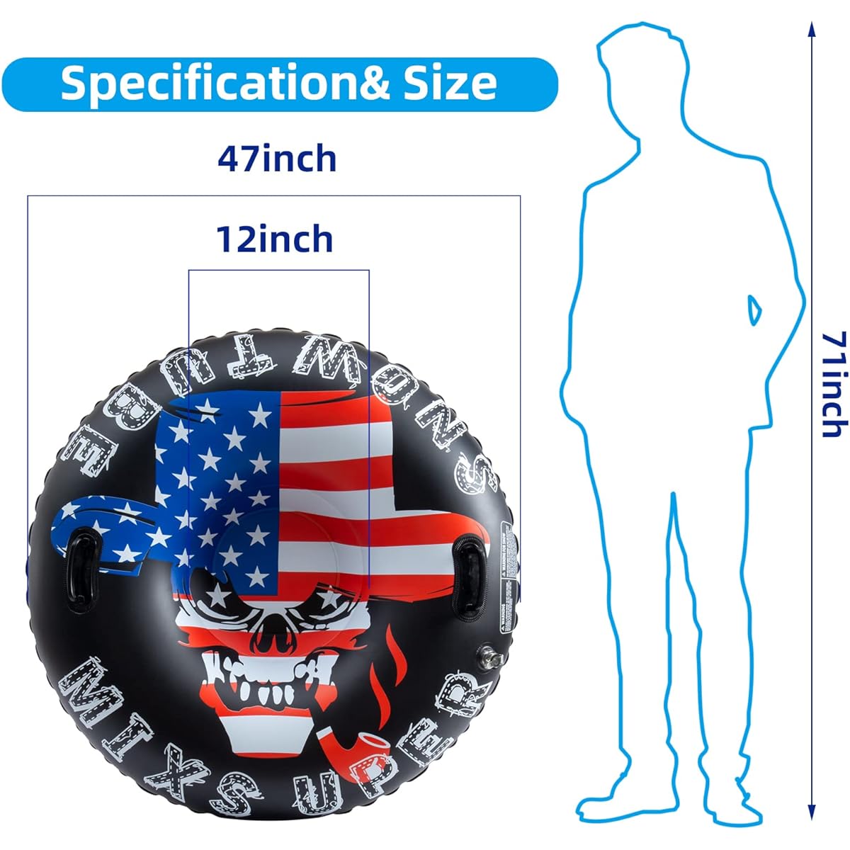 Poofzy Snow Tube Snow Tube Sled Heavy Duty 47 Inch Snow Sled for Kids and Adults Thick Double Bottom with Sturdy Handle