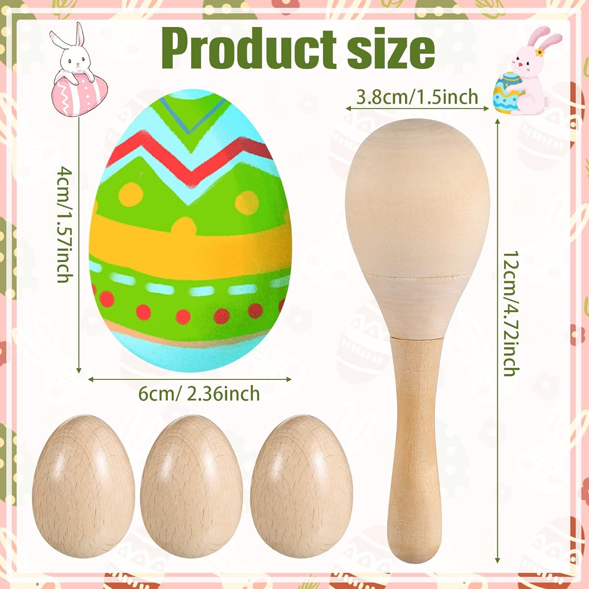12pcs DIY Easter Egg Shakers Maracas Set for Toddlers, 6 Unpainted Wooden Eggs DIY Wooden Maracas Mini Baby Musical Instruments Percussion Instruments for Painted Easter Crafts
