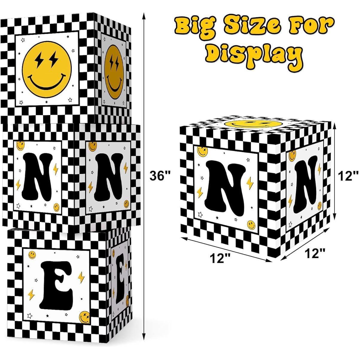 Happy Dude Balloon Box 1st Birthday Party Balloon Block Smile Theme Birthday Party Balloon Arch Kit Boys Party Decorations Yellow Black Lightning Checkered Backdrop Favors