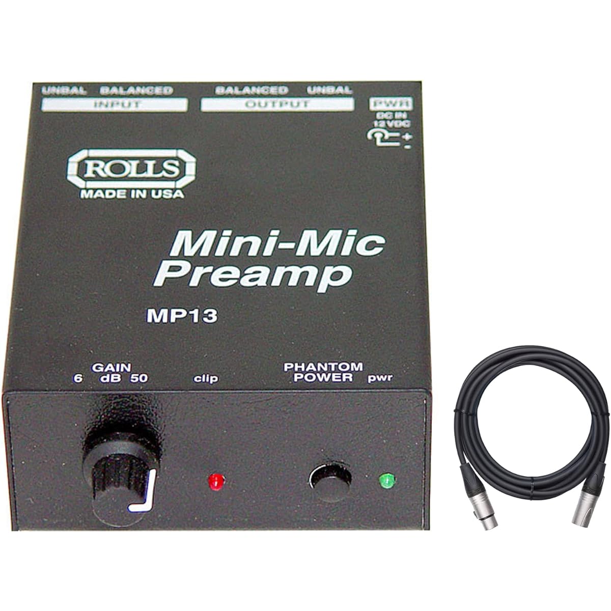 Rolls MP13 Mini Microphone Single Channel Preamp with Microphone Cable XLR-M to XLR-F