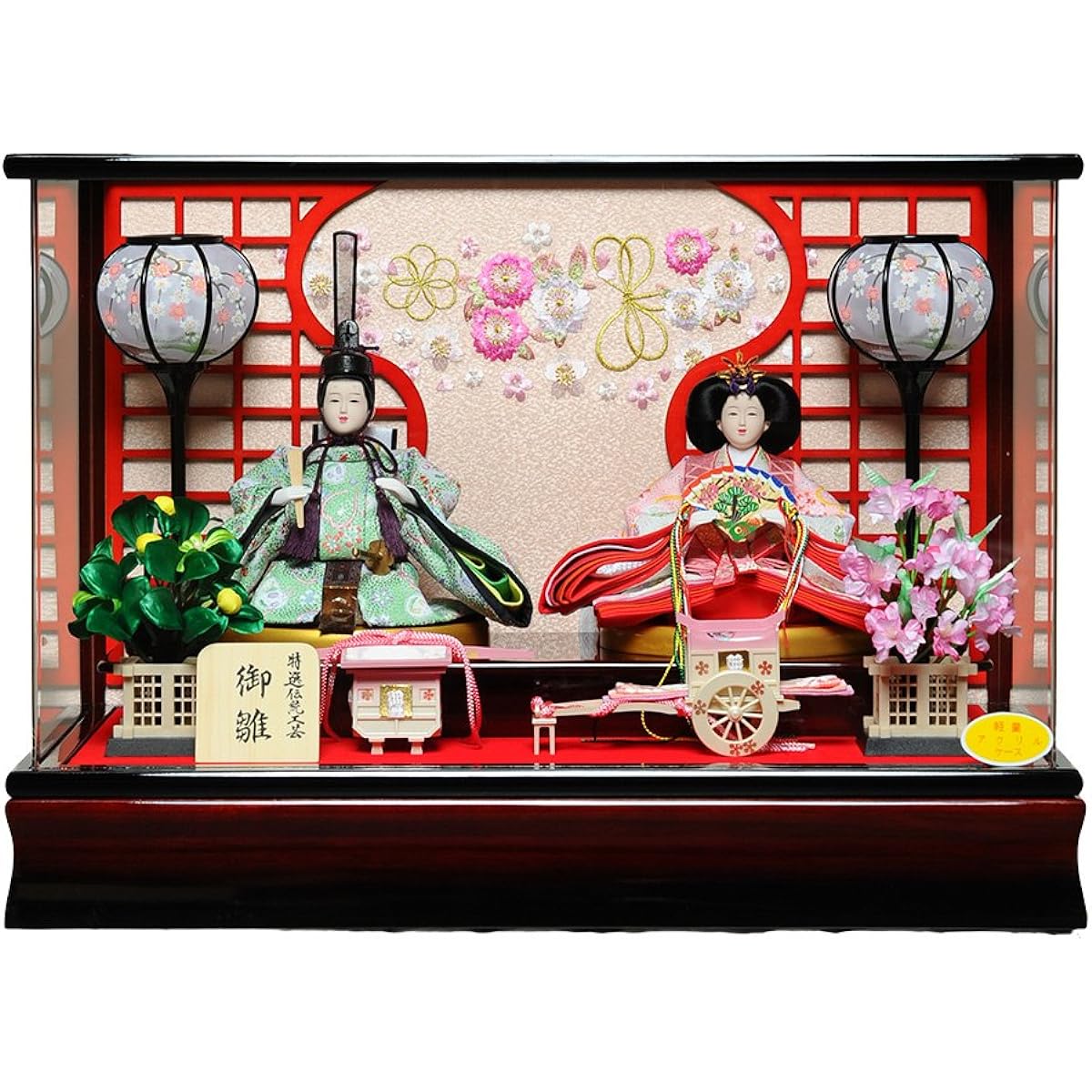 [Acrylic Hina Doll Case] [Hina Doll Case] Small 35-piece Imperial Prince Embroidered Lattice Karin-lacquered Acrylic Case: Supervised by Fushimiya [Hina Doll] [Imperial Prince Decoration]