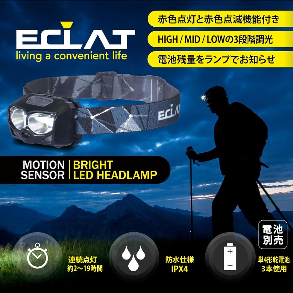 Ohm (OHM) Electric LED Headlight Motion Sensor Switch White Light Red Light Flashing Red Dimming Outdoor Disaster Headlamp ECLAT 600 Lumens LC-S60A7 08-0930