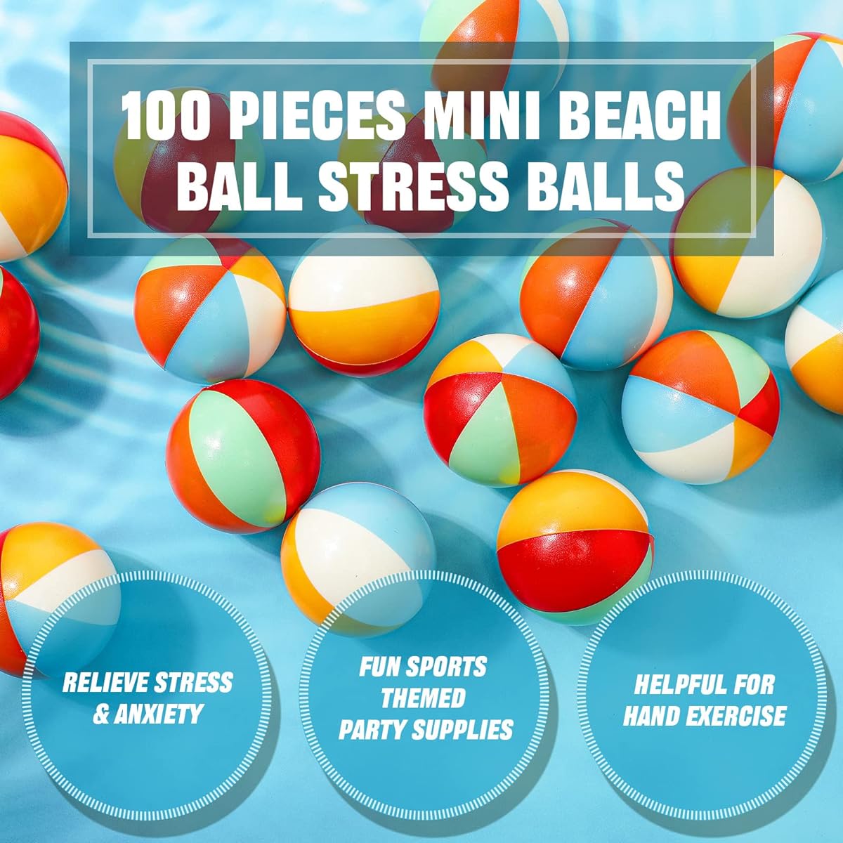 100pcs Mini Beach Stress Balls 2.5 Inch Stress Relief Balls Rainbow Beach Stress Balls Swimming Pool Games Toys Foam Sports Balls with Storage Bag for School Carnival Reward Summer Birthday (Fresh Color)