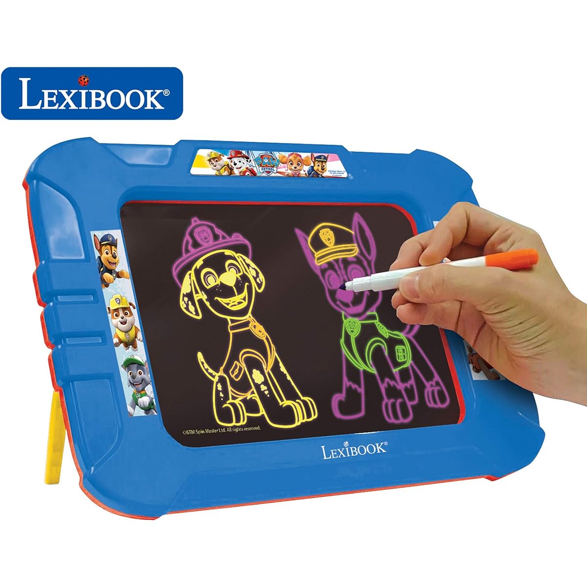 LEXiBOOK Paw Patrol Neon Electronic Drawing Board Artistic and Creative Toy for Girls and Boys with Cleaning Cloth and Markers Red/Blue CRNEOPA