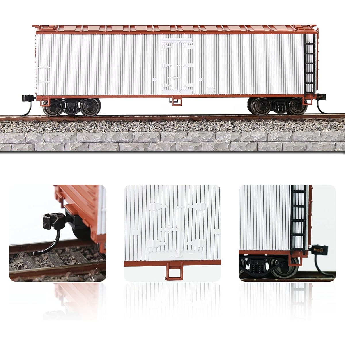 Evemodel C8747 HO Scale 1:87 40ft Wooden Side Reefer 40ft Box Car Model Railroad Wagon (White)