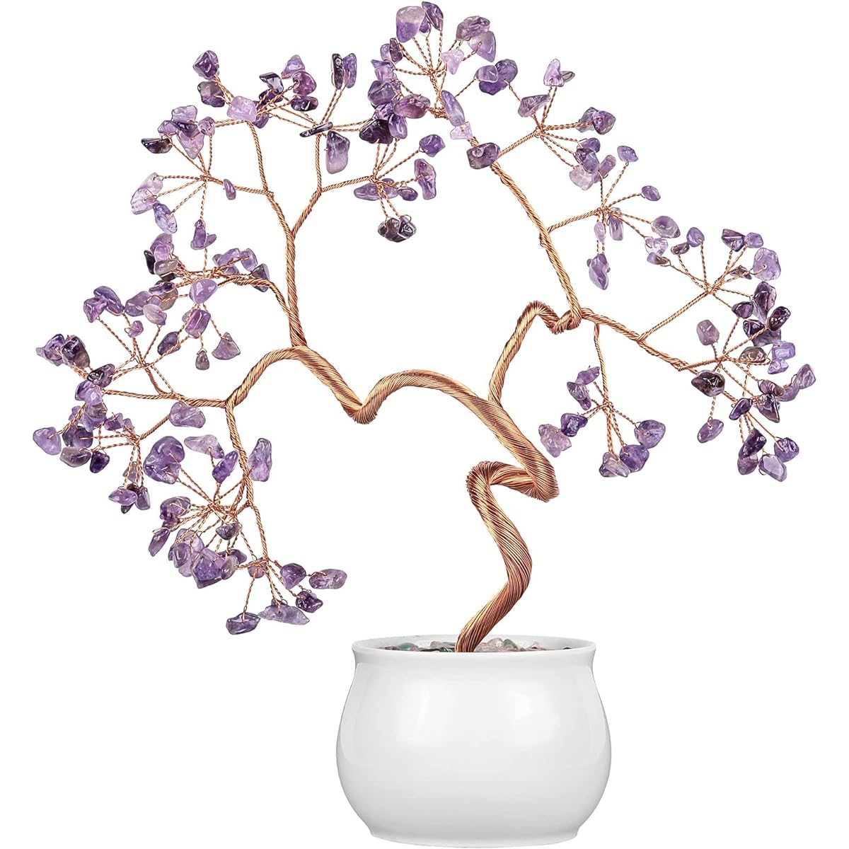 Samtree Amethyst Crystal Fortune Money Tree Office Home Decor, Healing Feng Shui Bonsai Chakra Tree Stone Ornament with Ceramic Base for Wealth and Prosperity