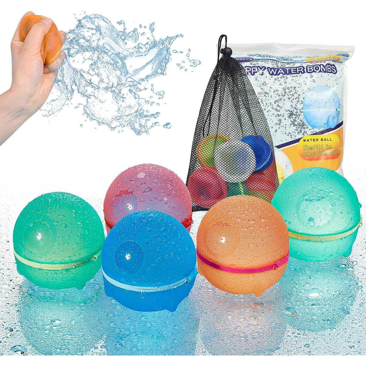 Hiliop Reusable Water Ball Quick Fill & Self Seal Refillable Silicone Magnetic Splash Water Ball for Kids Adults