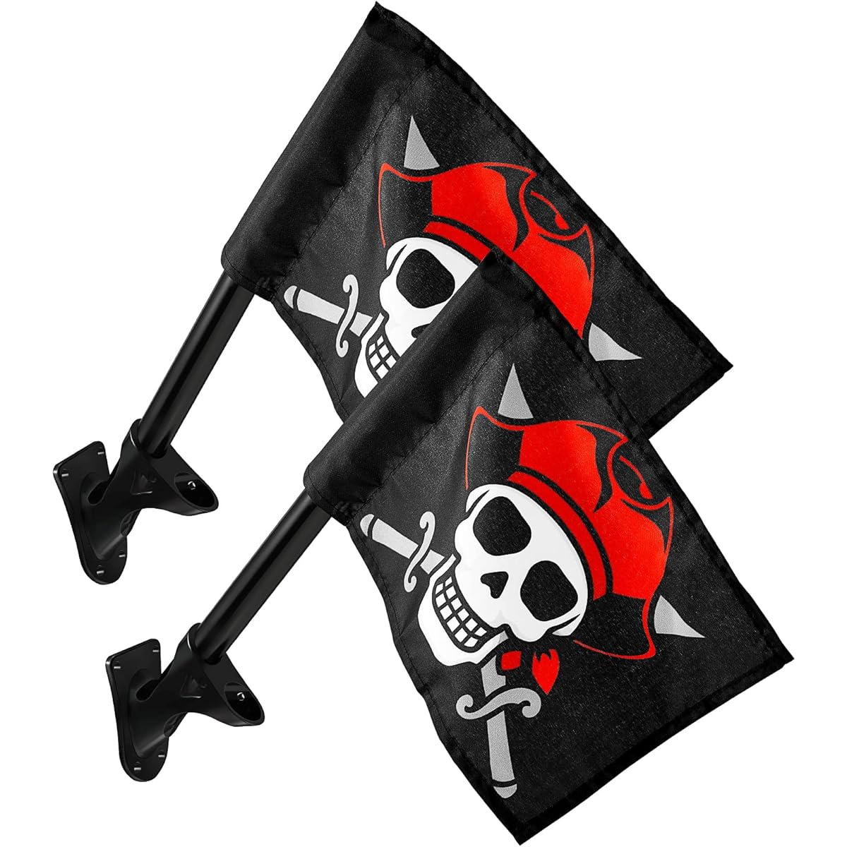 Peryiter Pirate Flag Swing Set Accessories, Pirate Outdoor Flags with Solid Pole and Mounting Hardware, Playhouse Flags for Pirate Party Favors, Treehouse, Playhouse, Backyard Decorations, Set of 2