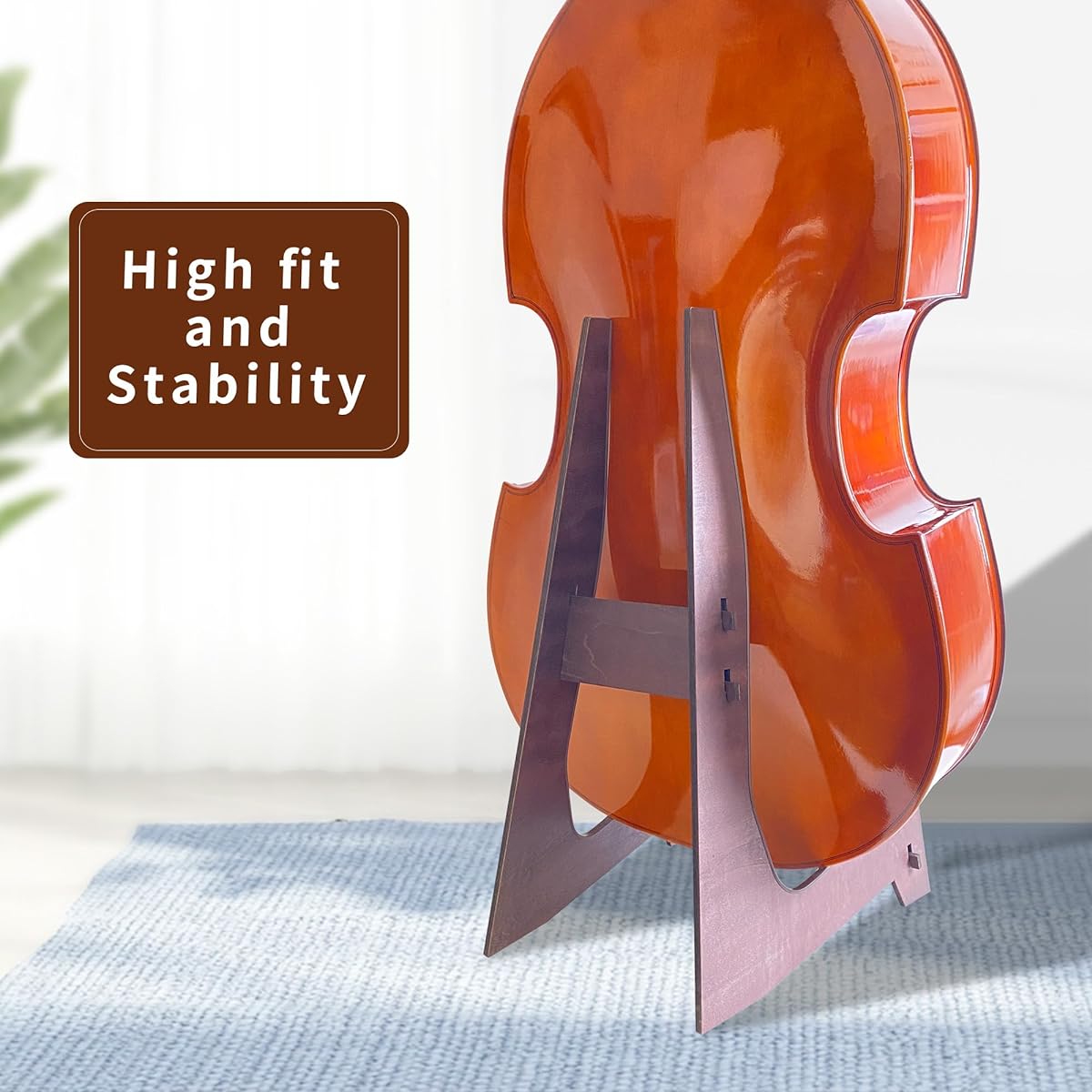COLOOFO Double Bass Stand, Sturdy and Portable Upright Bass, Wooden Cello Stand with Detachable Rubber Protection for Bass Cello.
