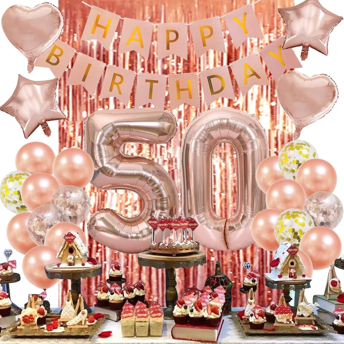 50th Birthday Decorations for Women Mom Her 50 Party Decorations - 50 Rose Gold Balloons