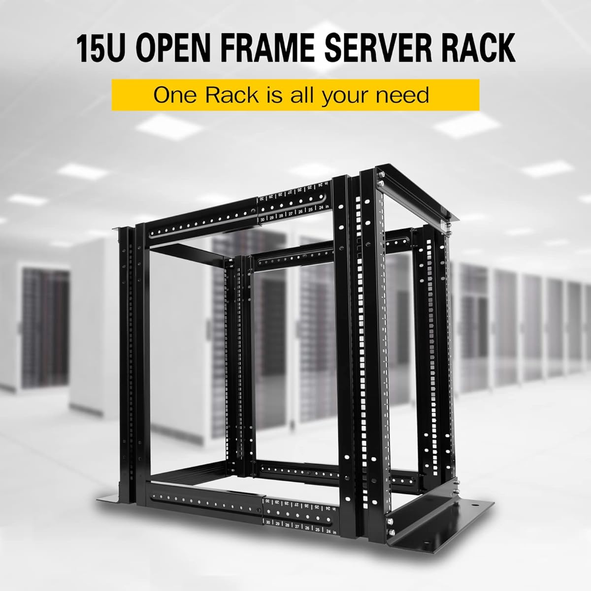 Raising ELECTRONIS 15U 4 Post Open Rack Frame Rack Enclosure 19" Depth Adjustable Aluminum