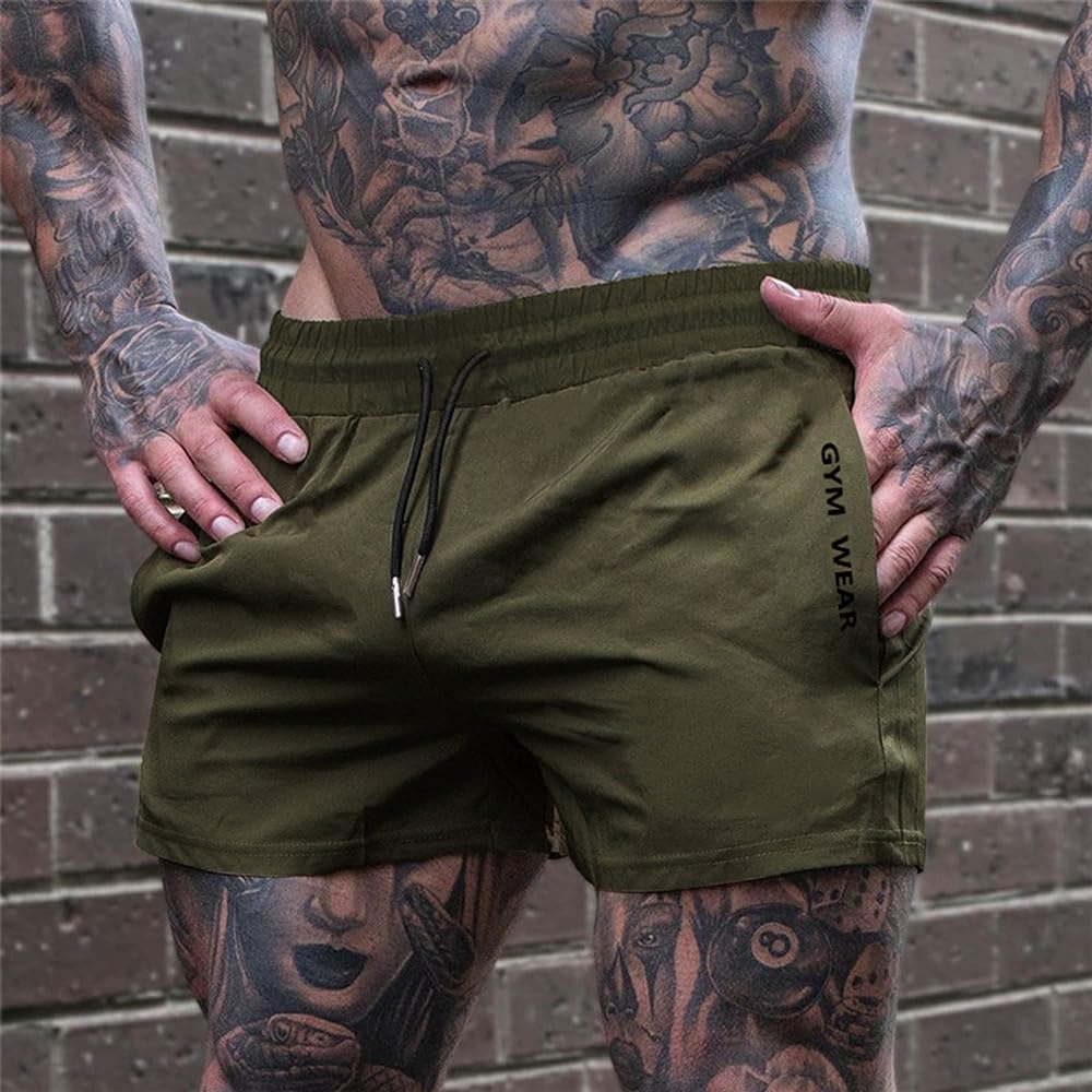 [Manatsulife] Men's Gym Shorts, Muscle Training, Quick Drying, Woven Fabric, Two Pocket Beach Pants, Three-quarter Length, Simple DK17