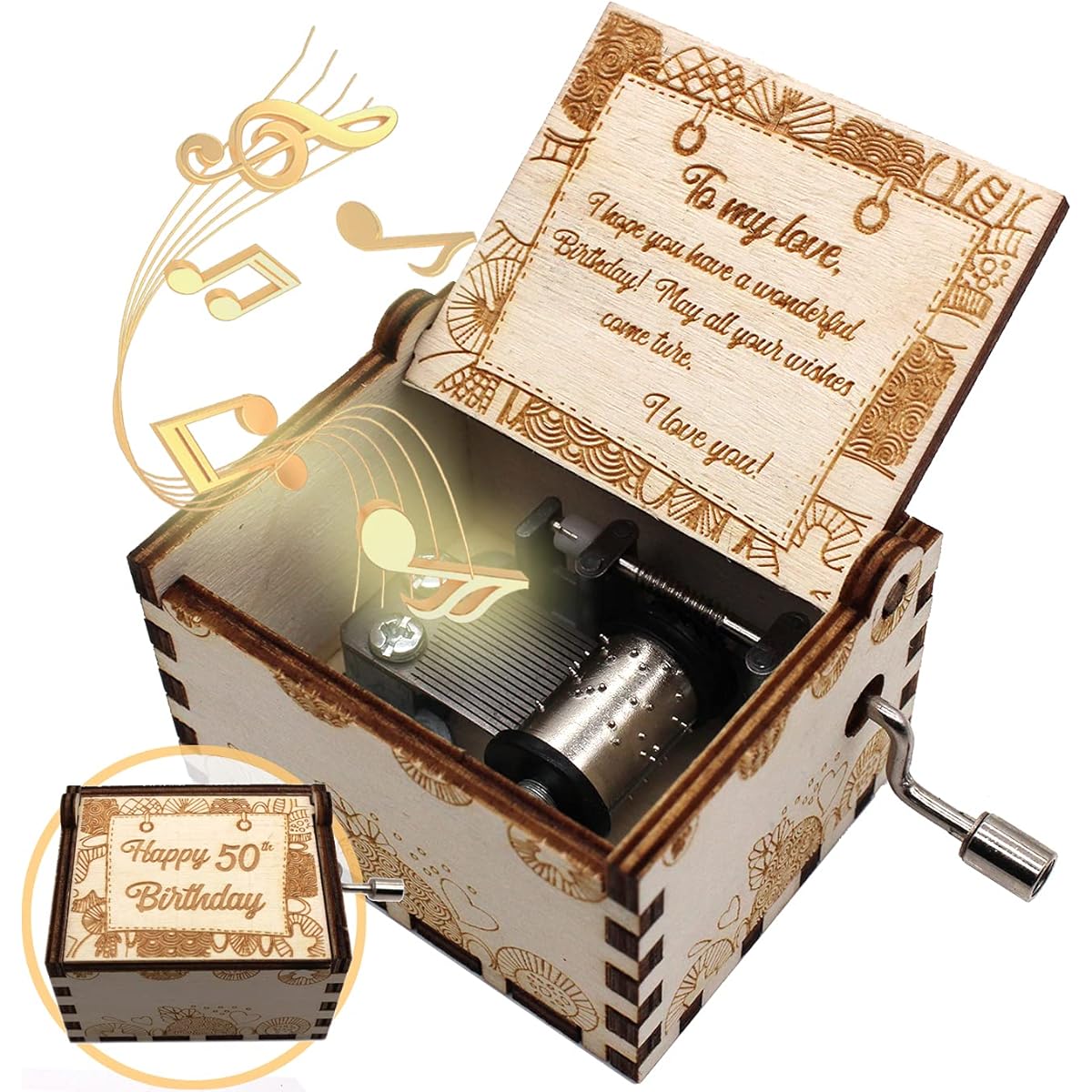 ukebobo Wooden Music Box - Happy Birthday Music Box 50th Birthday 50th Birthday Party Decorations - 1 Set (50-01 Years Old)