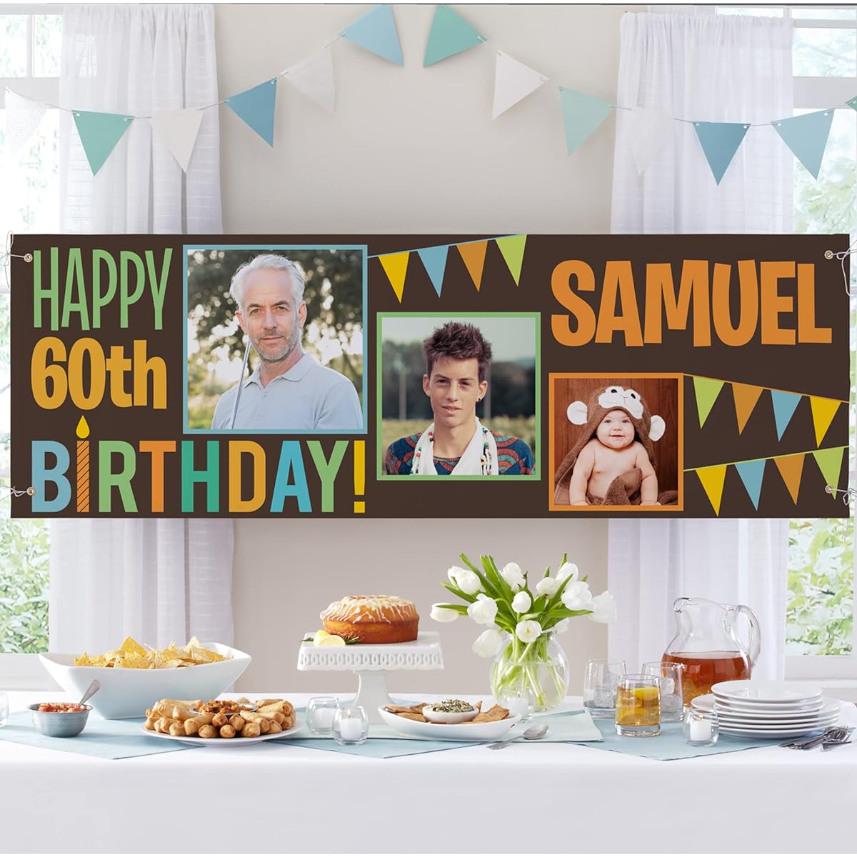 Let's Make Memories Personalized Photo Birthday Banner - Birthday Party Decorations - Pink - Time Flies Vinyl Banner - 6 ft