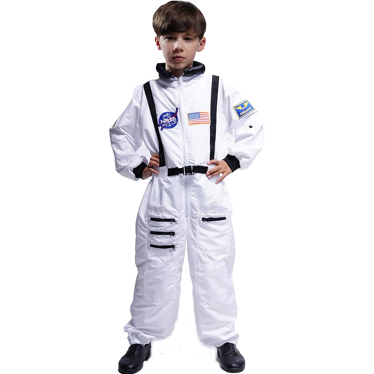 Maxim Party Supplies Kids Astronaut Costume Space Suit Onesie with Embroidered Patches and Pockets