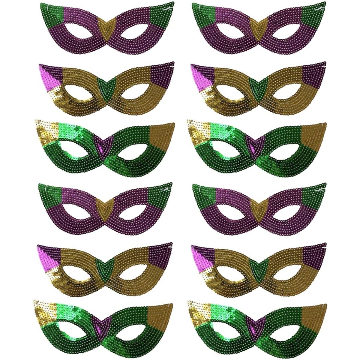 Purple Green Gold Sequin Mardi Gras Mask - For Party Ball Parade