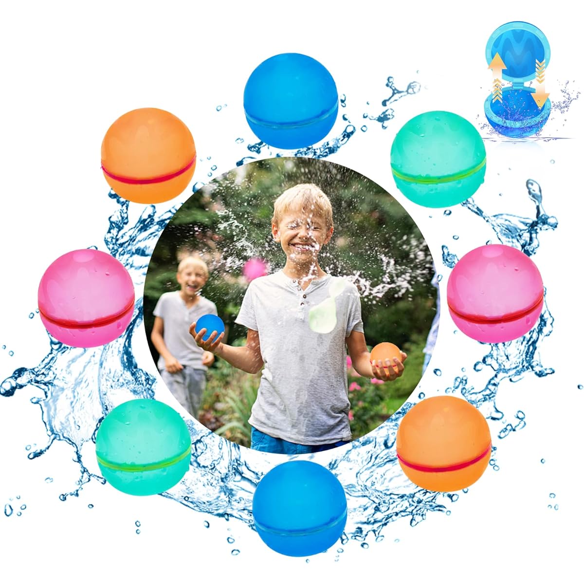 KOKODI Reusable Water Balloons Small Elf Seal Magnetic Water Balloons for Kids Adults Reusable Water Bomb Splash Balls Summer Toys Pool Water Games Party 8 Pack