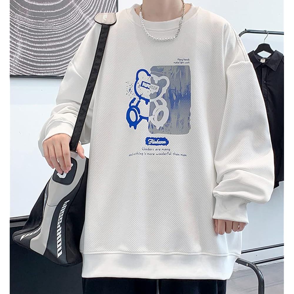 [Bligo] Autumn T-shirt, Men's Little Bear Print Sweatshirt, Long Sleeve, Pullover, Sweatshirt, Loose Hoodie, Large Size, Popular, Casual, Soft and Comfortable, Fashion, Spring, Winter Clothes