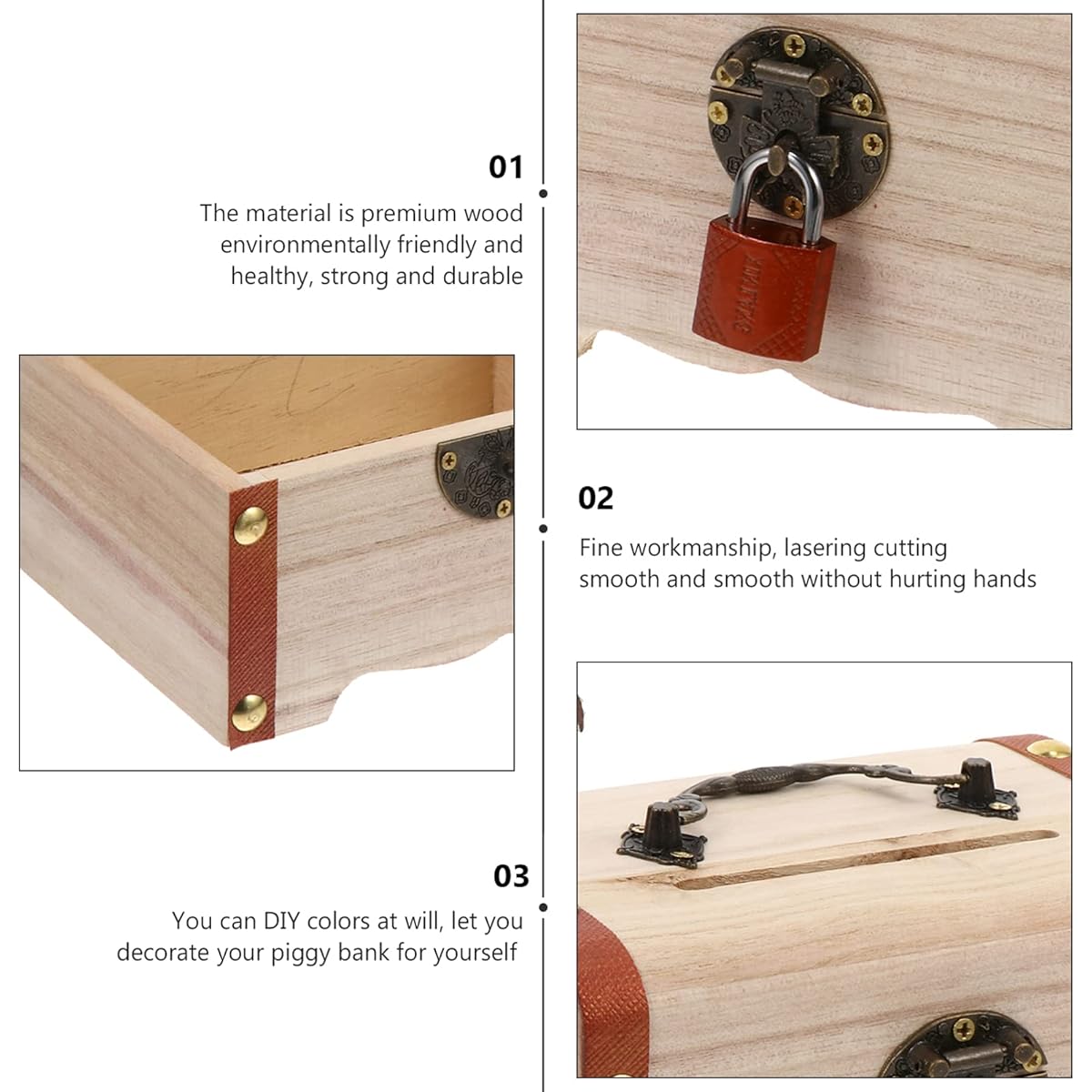 Treasure Chest Piggy Bank Kids Money Box Wooden Piggy Bank Treasure Money Box with Lock Kids Birthday Gift Pirate Treasure