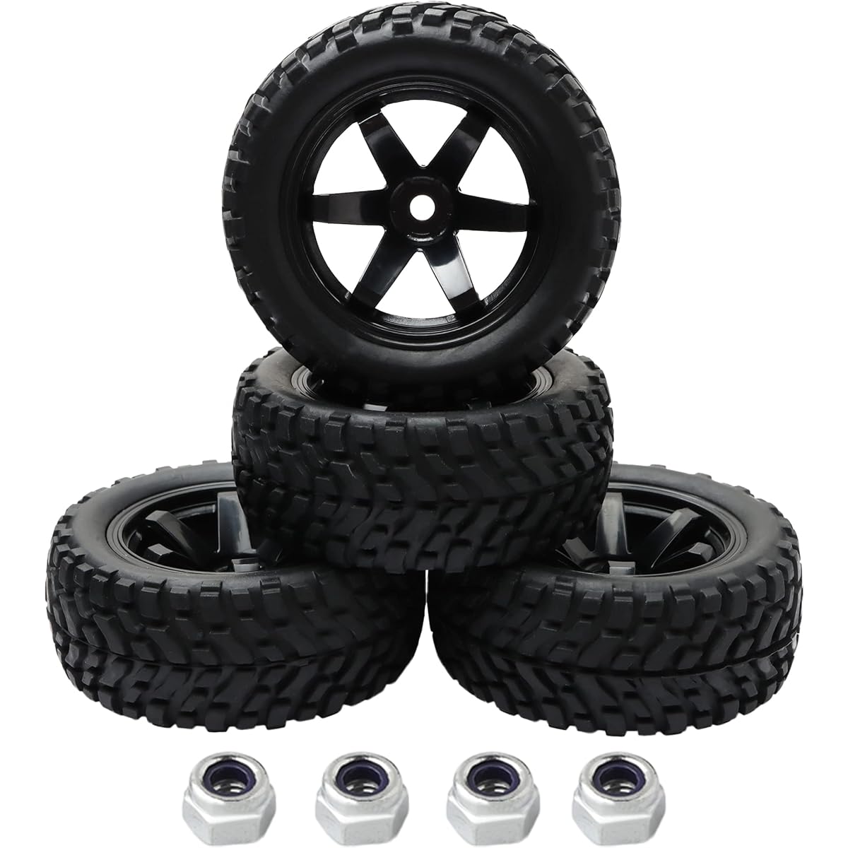 GDOOL 4 Pieces 12mm Hex Hub RC Car Wheels and Tires 76mm On-road Touring Rubber Racing Rally Tire Set for 1:10 1:16 1:18 XV01 TT01 TT02B HSP 94122 94123 94103 3850 3851 FW06 16 889 RC Car (Black)