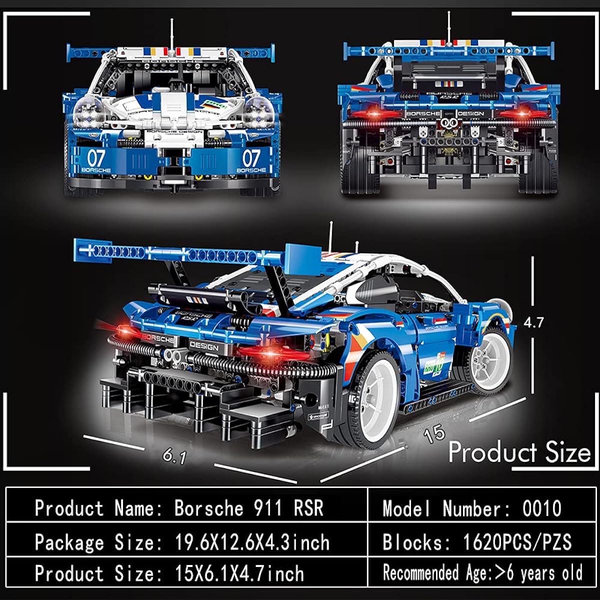 Uvini Adult Building Sets Technic Building Blocks and Engineering Toys Adult Collectible Model Car Kits 1:12 Scale Racing Car Model 1620 Pieces