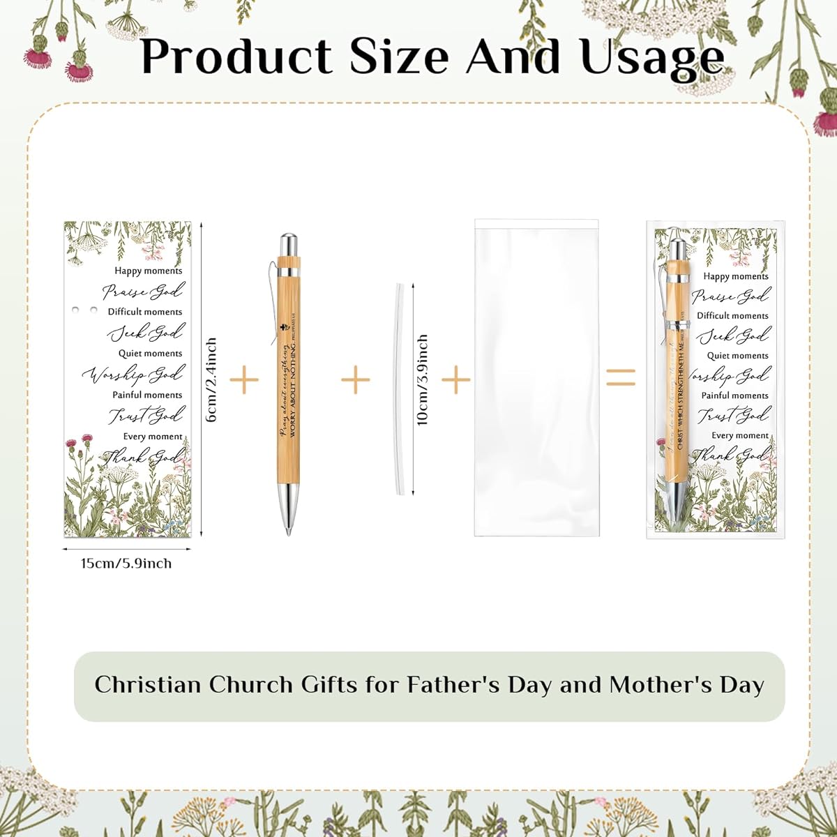 Chivertion Christian Religious Gifts Bulk Bible Verse Bamboo Pen Inspirational Bookmarks Bible Religious Bible Gifts Graduation Gifts Father's Day Church Gifts (50 Sets)