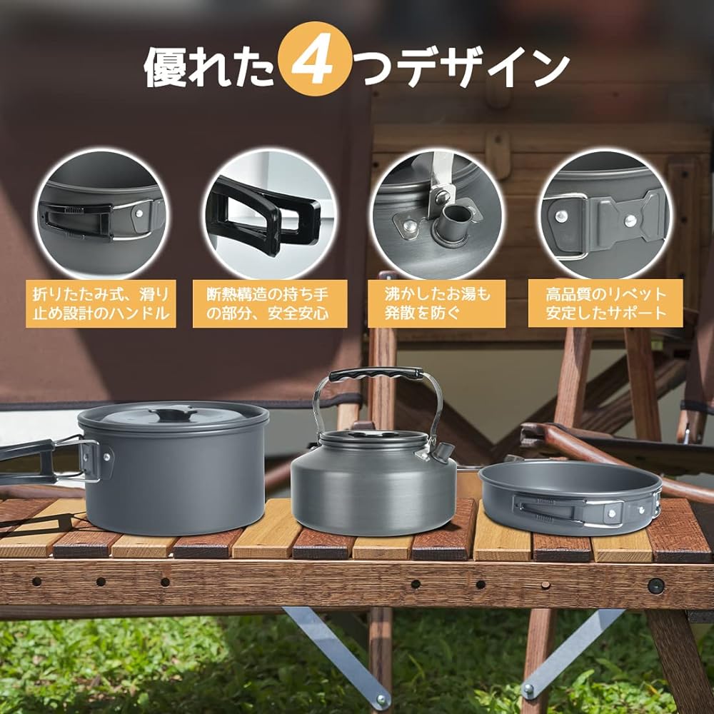 SOHAPI Aluminum Cooker Set, Camping Equipment, Pot, Outdoor Kettle, Cooker, Cooker Set, Outdoor Cookware, Frying Pan, Camping Pot, Storage Bag Included, Suitable for 2-3 People, Foldable, Lightweight, Compact (Cooker Set)