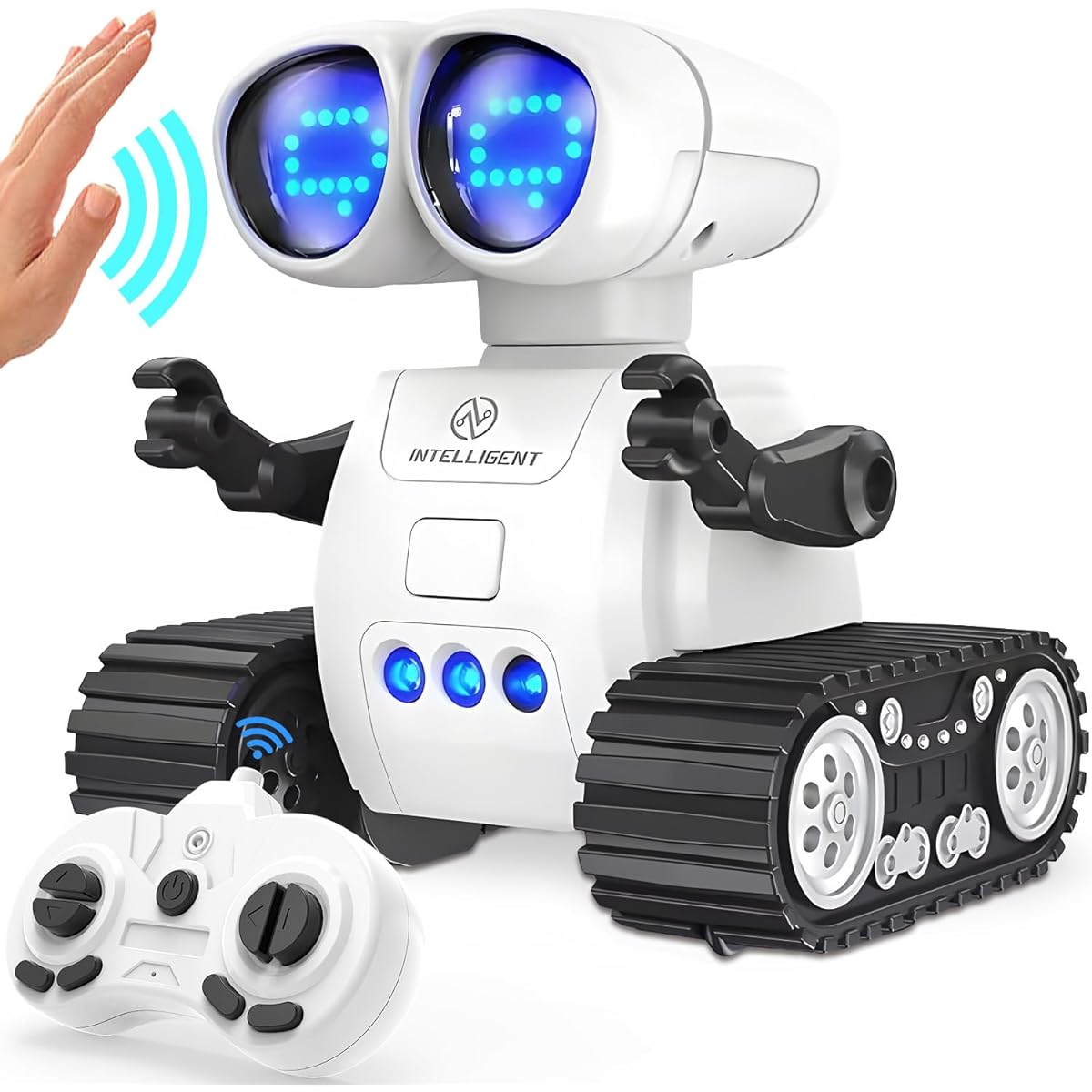 TOY Life Rechargeable Remote Control Robot with Automatic Demonstration, Flexible Head and Arms, Dance Moves, Music, Glowing LED Eyes, White