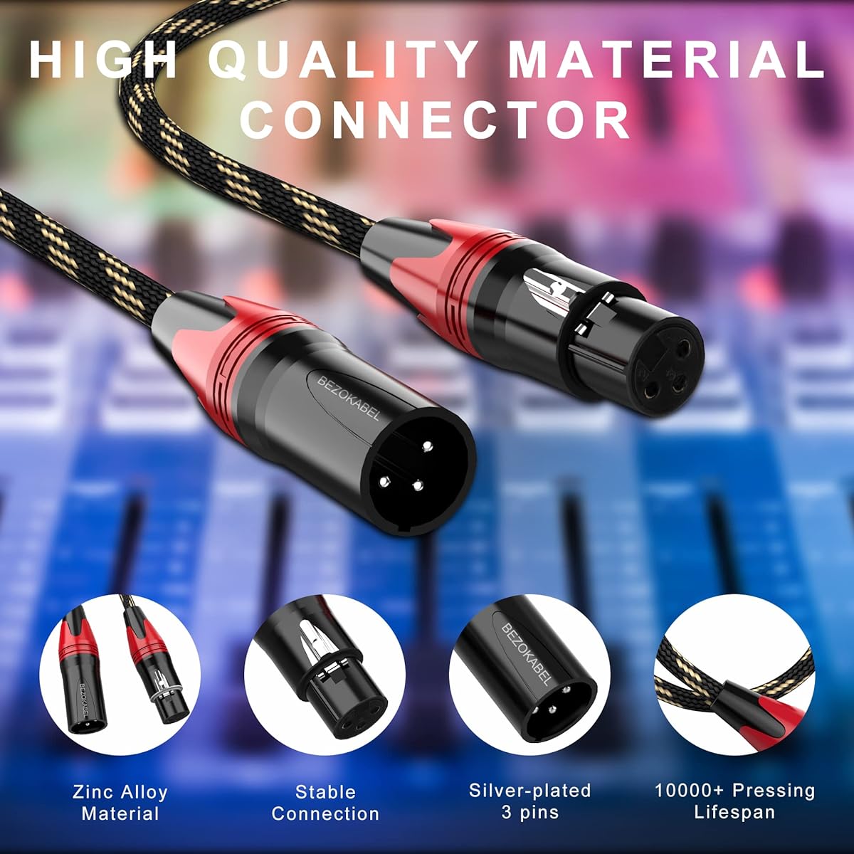 BEZOKABEL XLR Cable XLR Cable 3ft 4 Pack Mic Cable Male to Female Nylon Braided 3 Pin XLR Speaker Cable